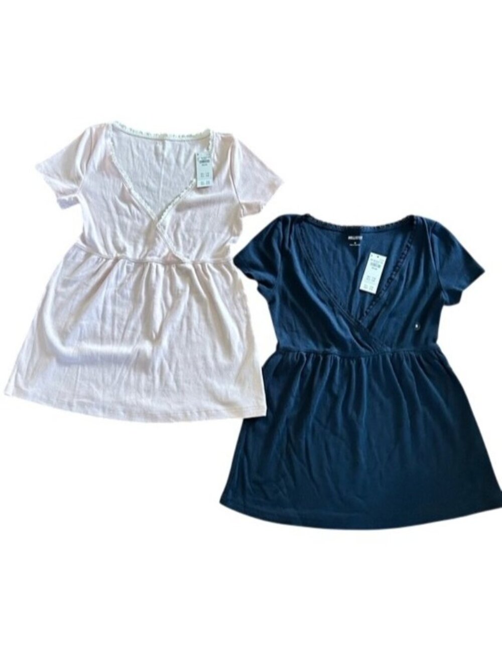 Hollister Light Pink & Navy Lace Ribbed Y2K Tops Wrap NWT Lot of 2